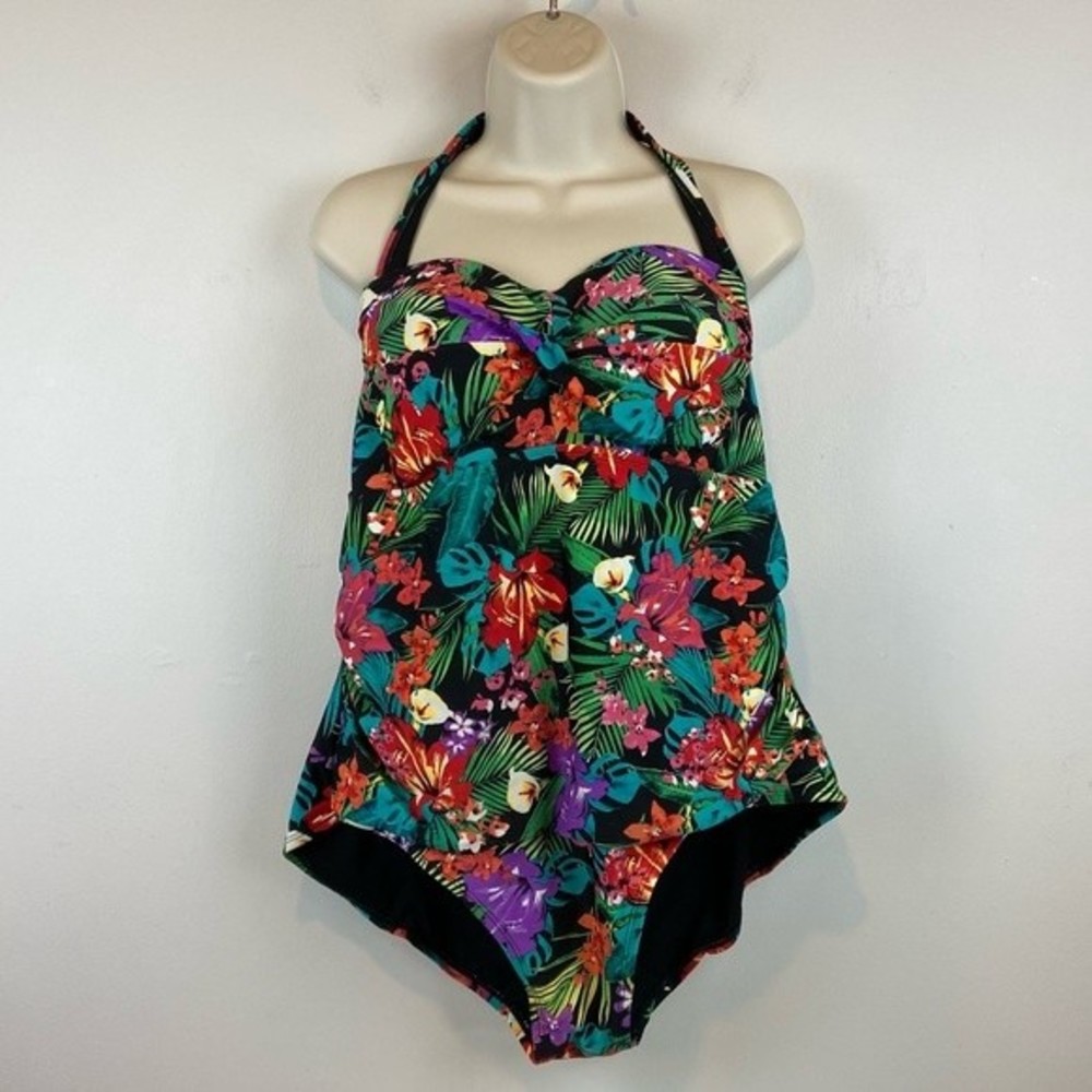 Catalina One Piece Floral Halter Top Tie Bathing Suit - Gem